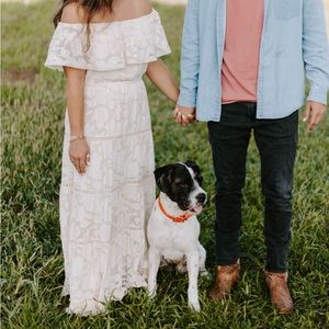 VICI Above The Clouds - Cream Lace Off-the-Shoulder Maxi Dress - Size Large